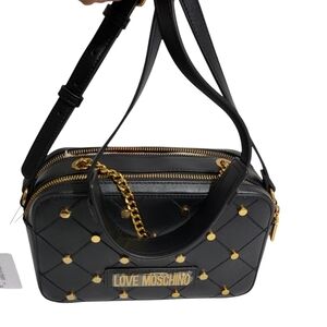 Love Moschino Black Quilted Crossbody Bag with Gold Accents